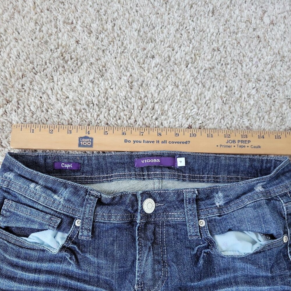 Vigoss Capri Jeans Womens 7 Distressed Embroidered Dark Wash Denim - Picture 2 of 9